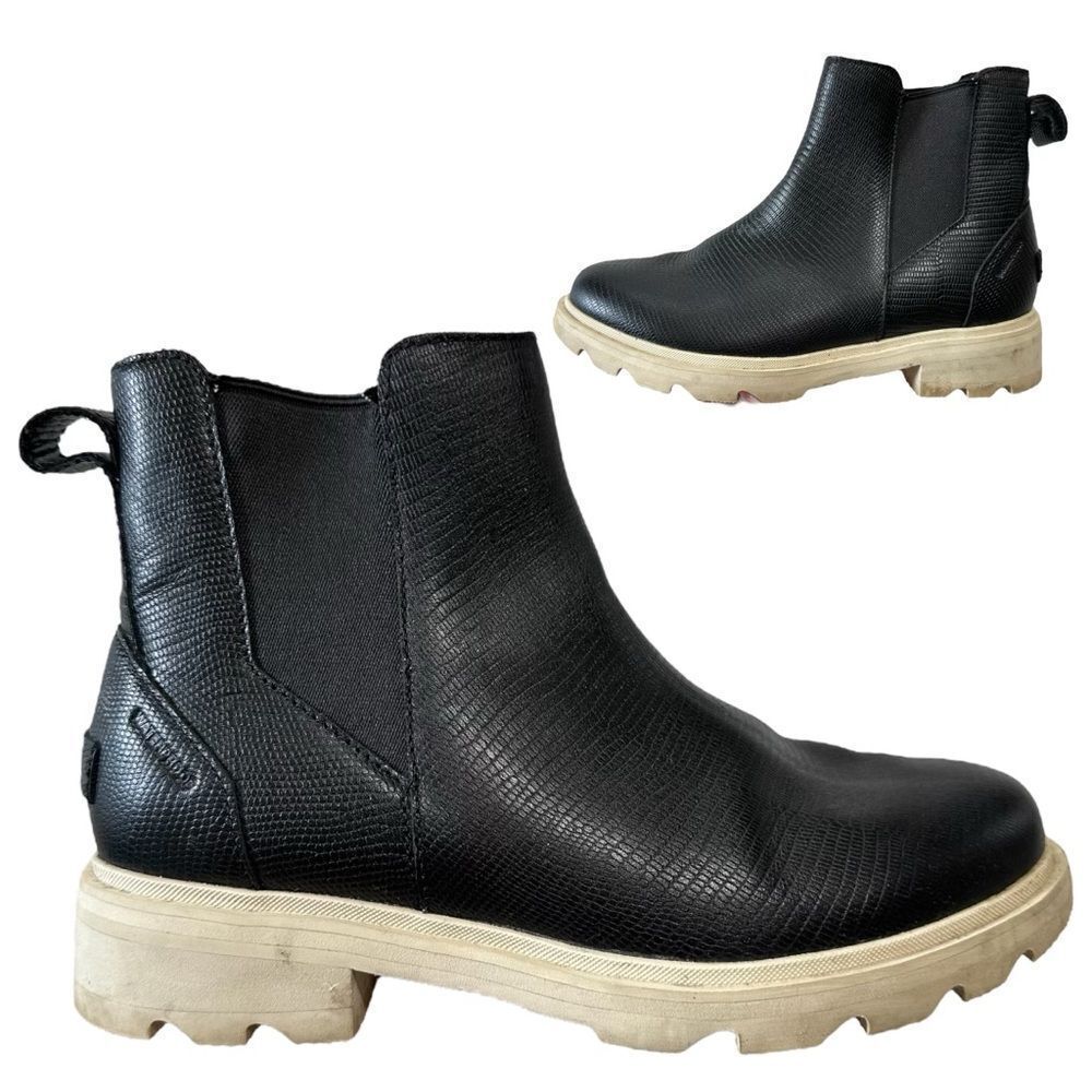 Sorel Lennox Chelsea Womens Size 8 Black Leather Waterproof Pull On Boots Shoes